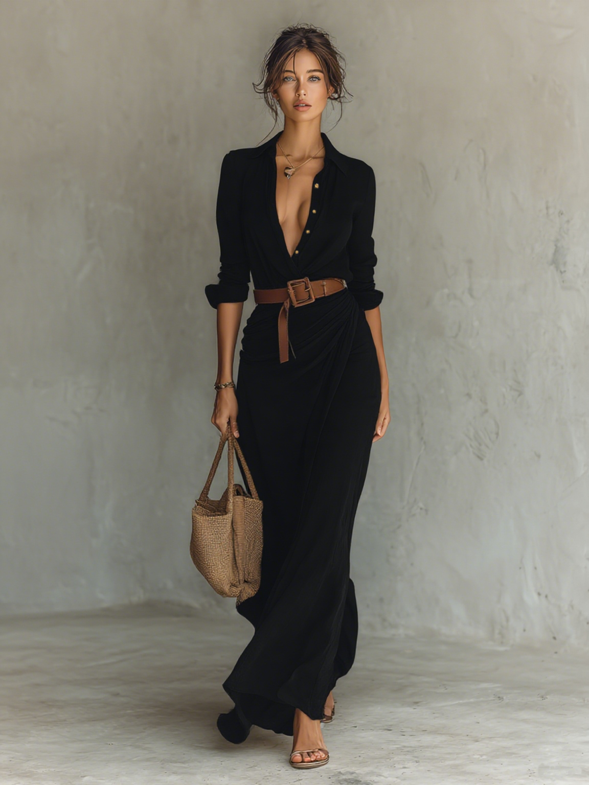 Vestido Maxi Safari Chic – Elegancia Natural