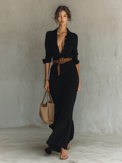Vestido Maxi Safari Chic – Elegancia Natural