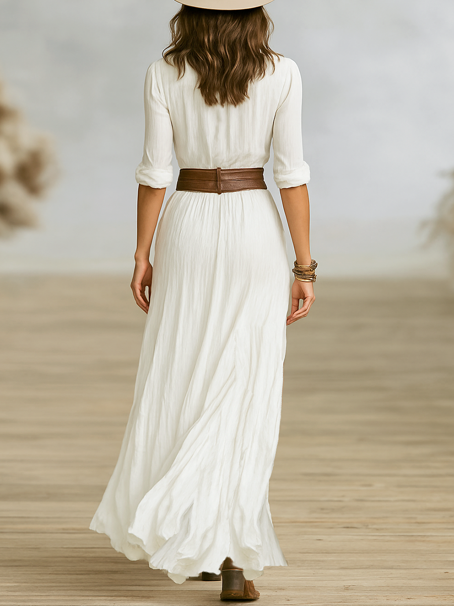 Vestido Camisero Blanco – Estilo Western Sofisticado