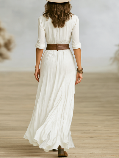 Vestido Camisero Blanco – Estilo Western Sofisticado