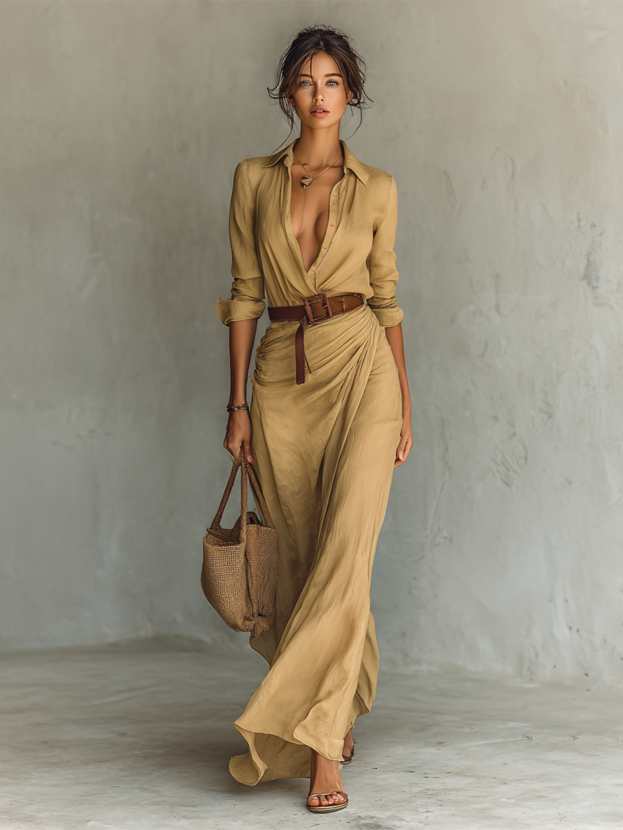 Vestido Maxi Safari Chic – Elegancia Natural