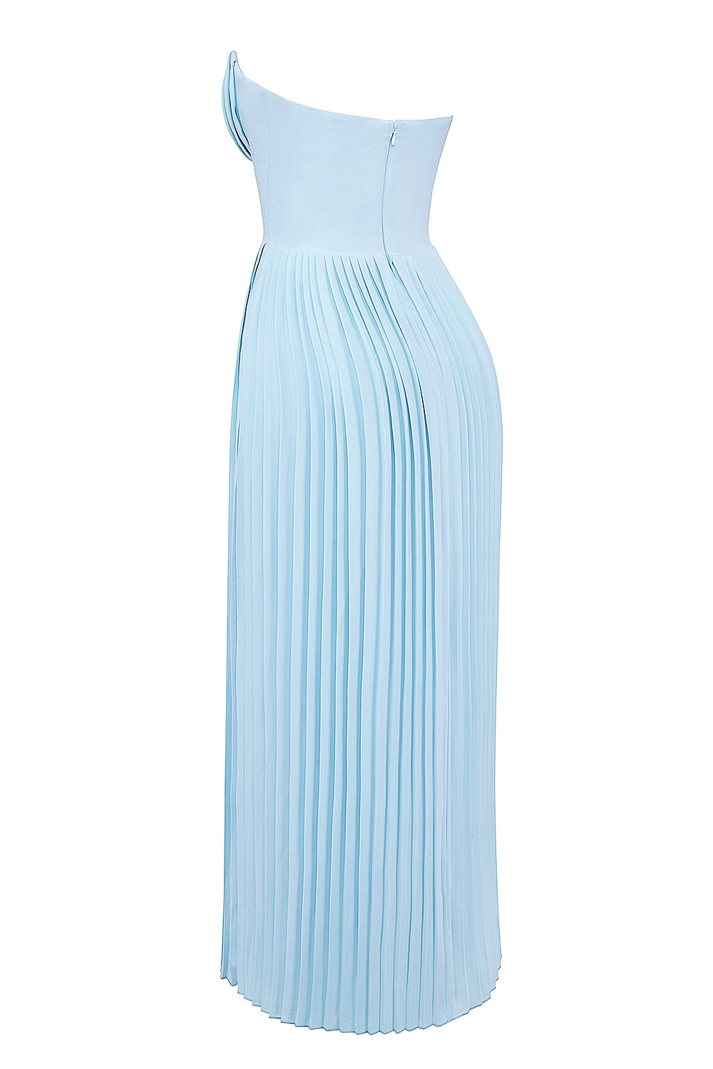 Vestido Largo Strapless Plisado con Corset – Azul Cielo